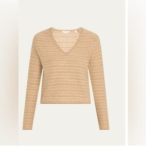 Vince Fair Isle Heather Sand Shell Cashmere V Neck Sweater XL